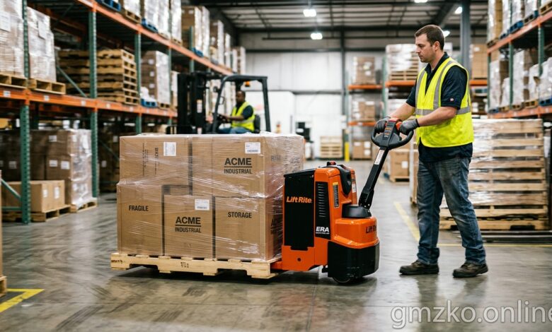 Lift Rite electric pallet jack used for efficient warehouse material handling and heavy load transport